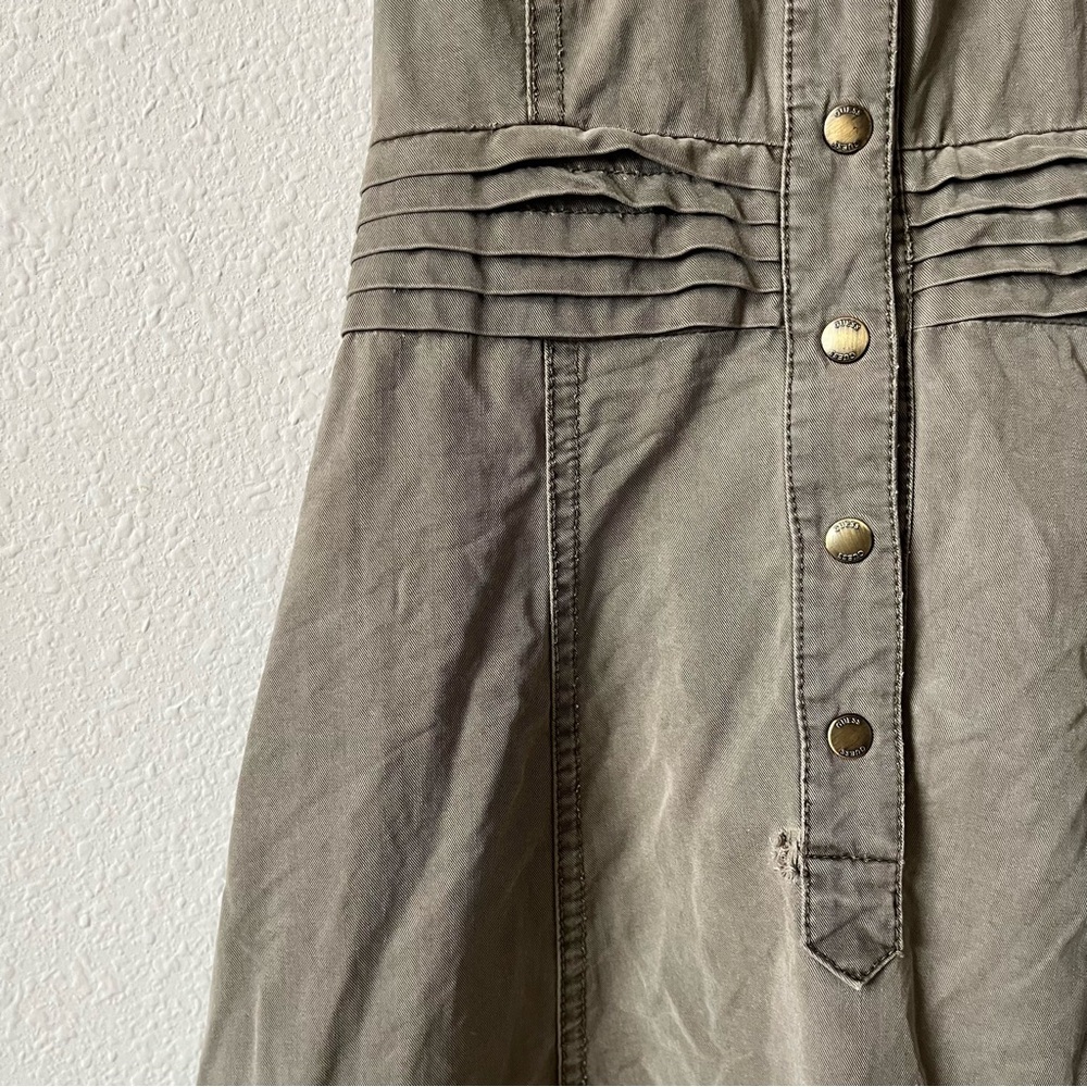 Guess Olive Green Collared Washed Backless Halter Mini Dress Button - Picture 5 of 6